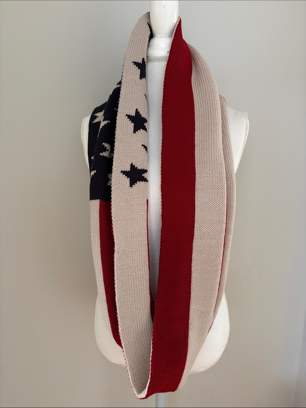 Patriotic Star & Stripe USA American Flag Knit Infinity Scarf